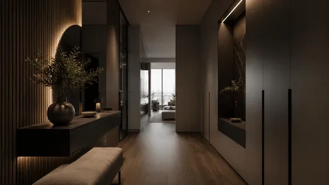 Renovated hallway ceiling in a Valencia apartment prepared for ducted air conditioning